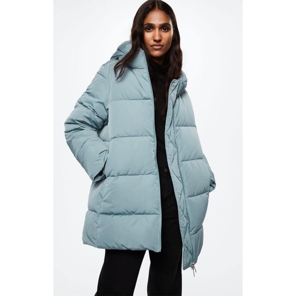 Mango Jackets & Blazers - Mango Hood Quilted Coat Blue Size M
